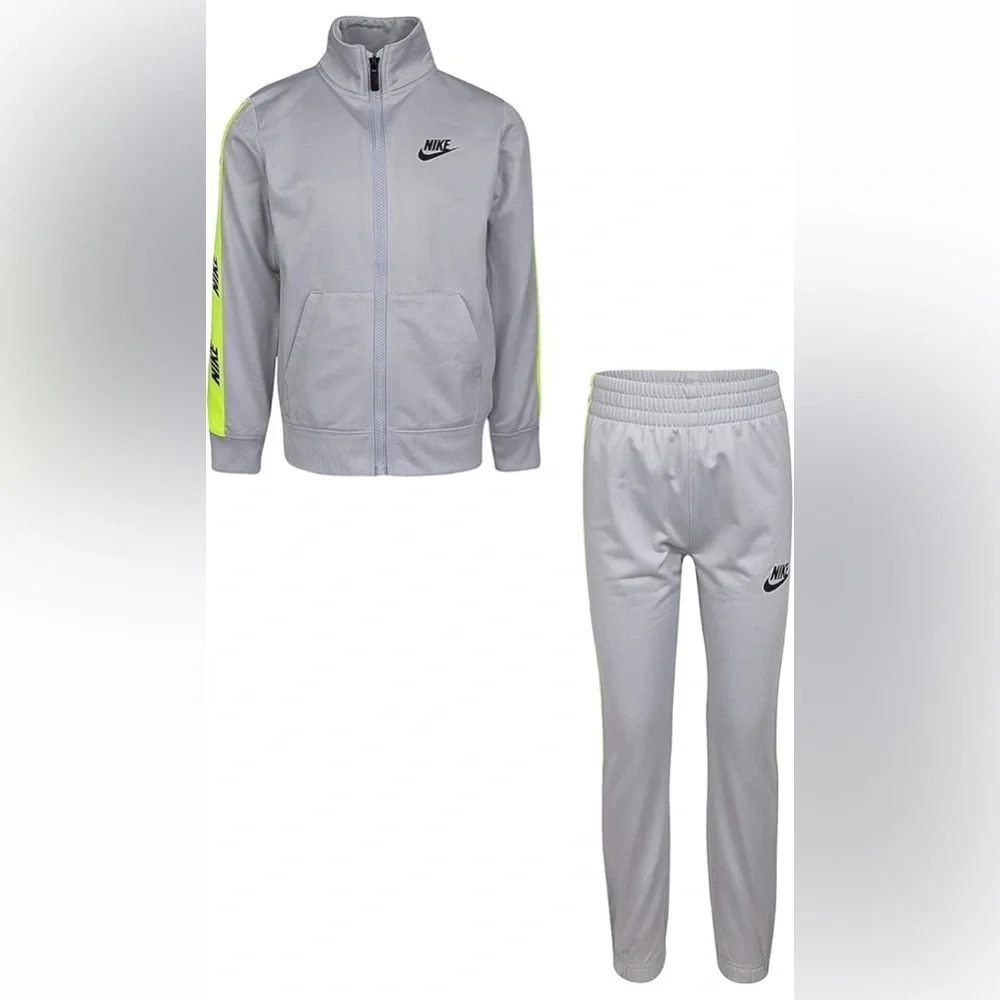 Nike Boys 2-Piece Tracksuit Set Gray Logo Tape Jacket Pants Size 4 NWT Athletic